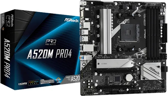 ASRock A520M Pro4 Hovedkort - AMD A520 - AMD AM4 Socket - DDR4 RAM - Micro-ATX